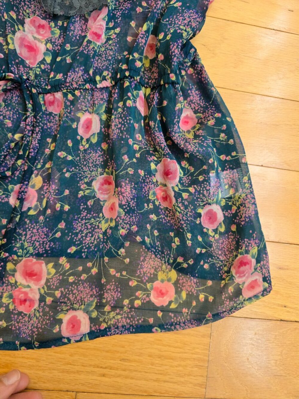vintage Y2K cottagecore teal floral sheer ruffle romantic tank top | WMS S - Picture 5 of 11